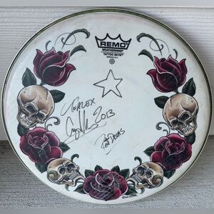 Ravi Drums 2013 Signed Remo Tattoo Drum Head and Unknown Signature - Neat Item